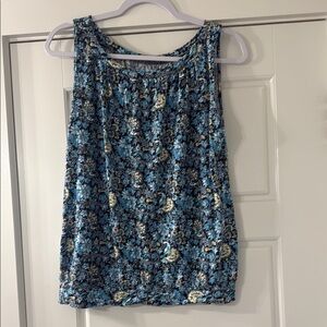 Ann Taylor LOFT Floral Blue Sleeveless Tank Top size L